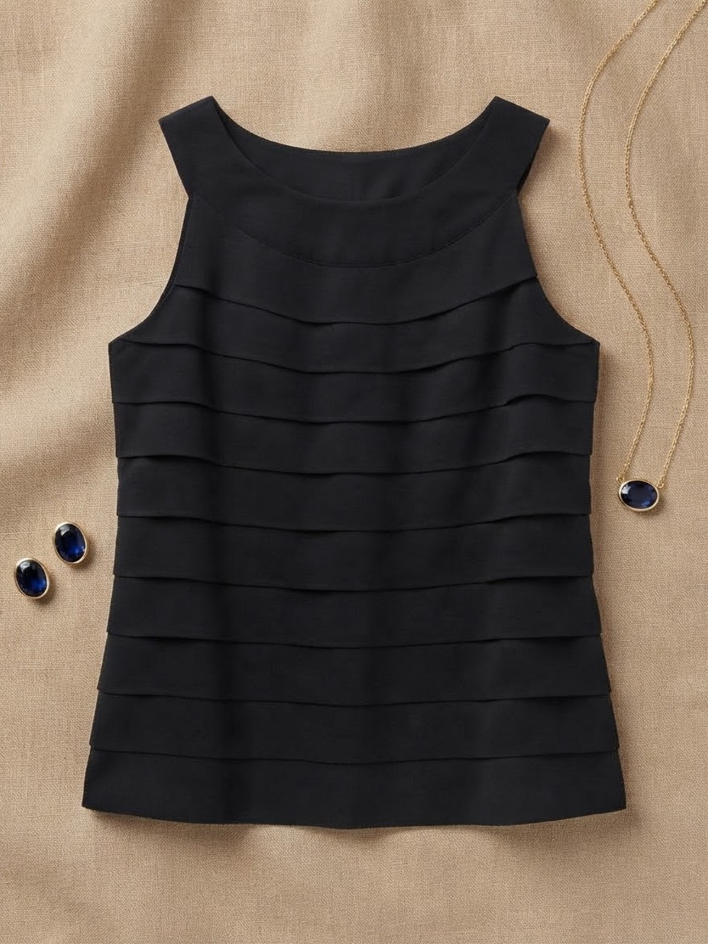 Merano Sleeveless Black Tiered Shell Top - Size L